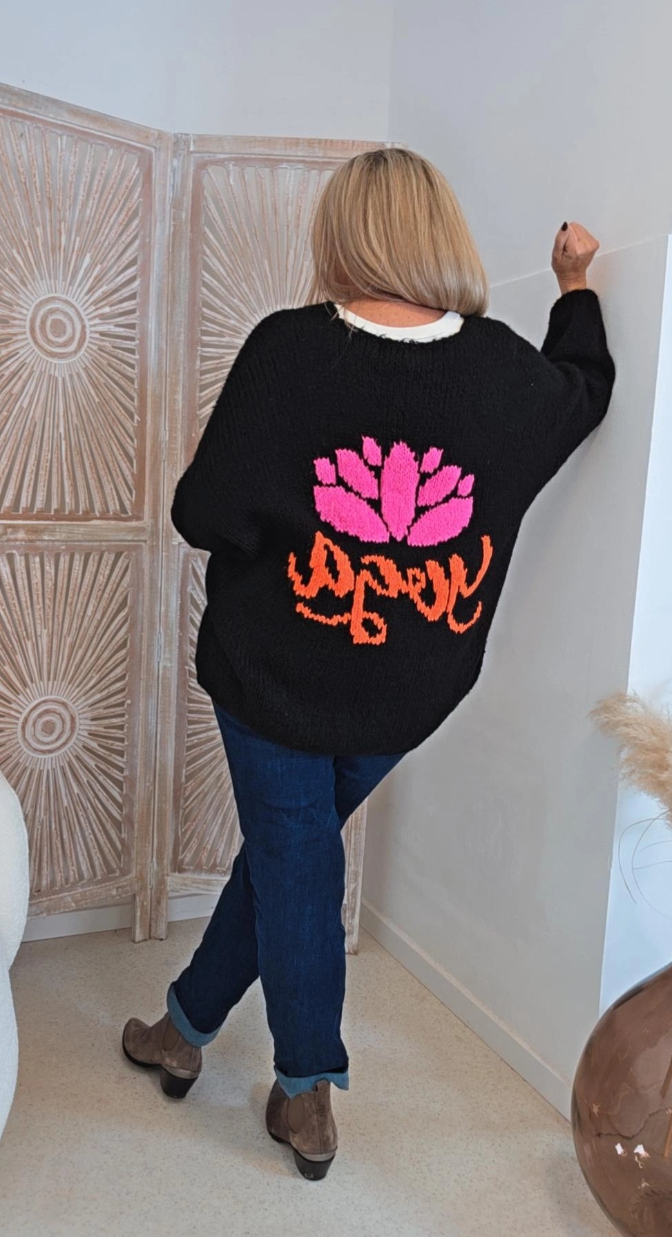 LÄSSIGER YOGA-STRICK-PULLOVER SIMONE 34-44/46 Made in Italy 