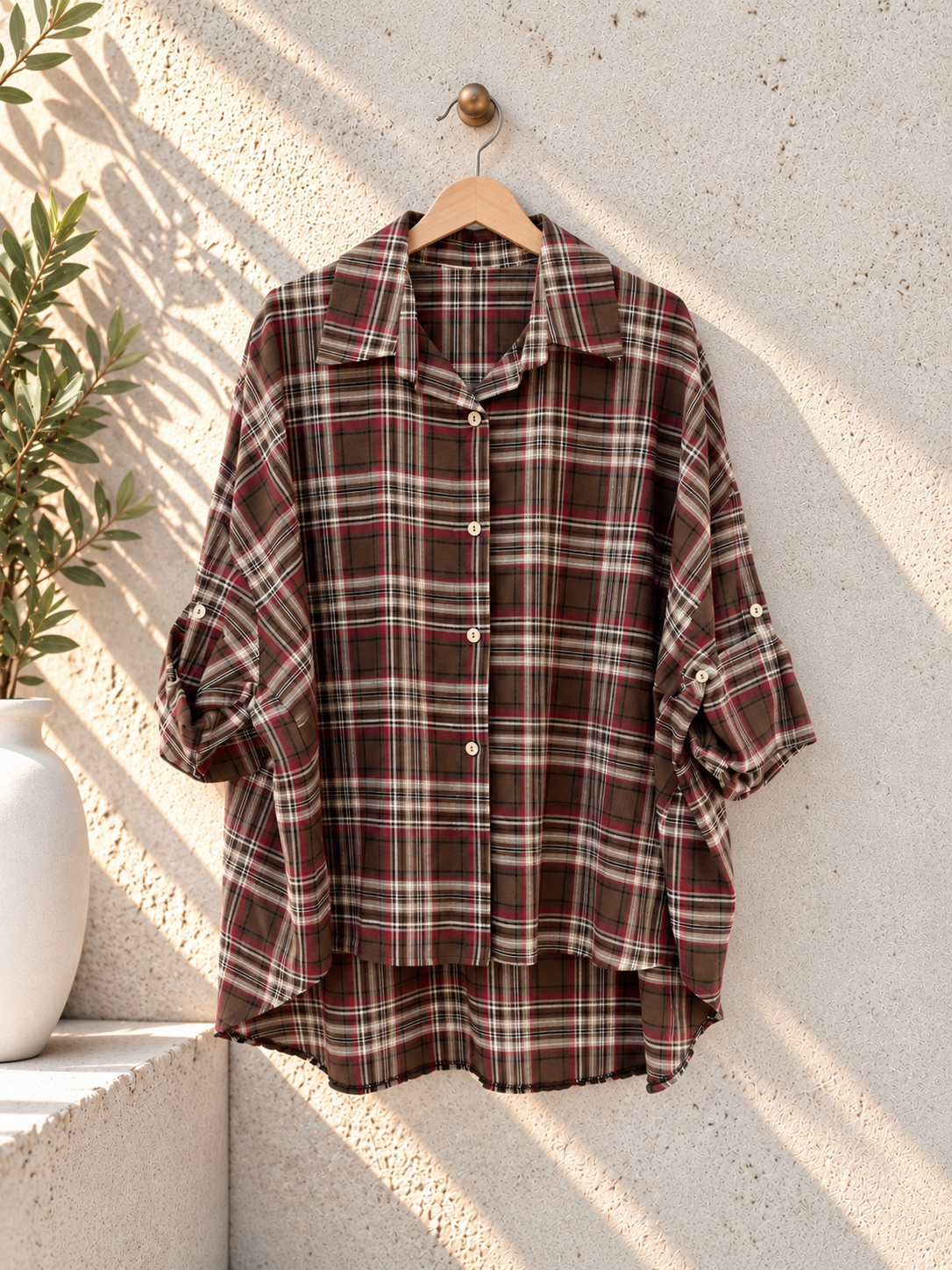 Oversize-Karo-Bluse I BL0139 I Made in Italy Gr. 34-44