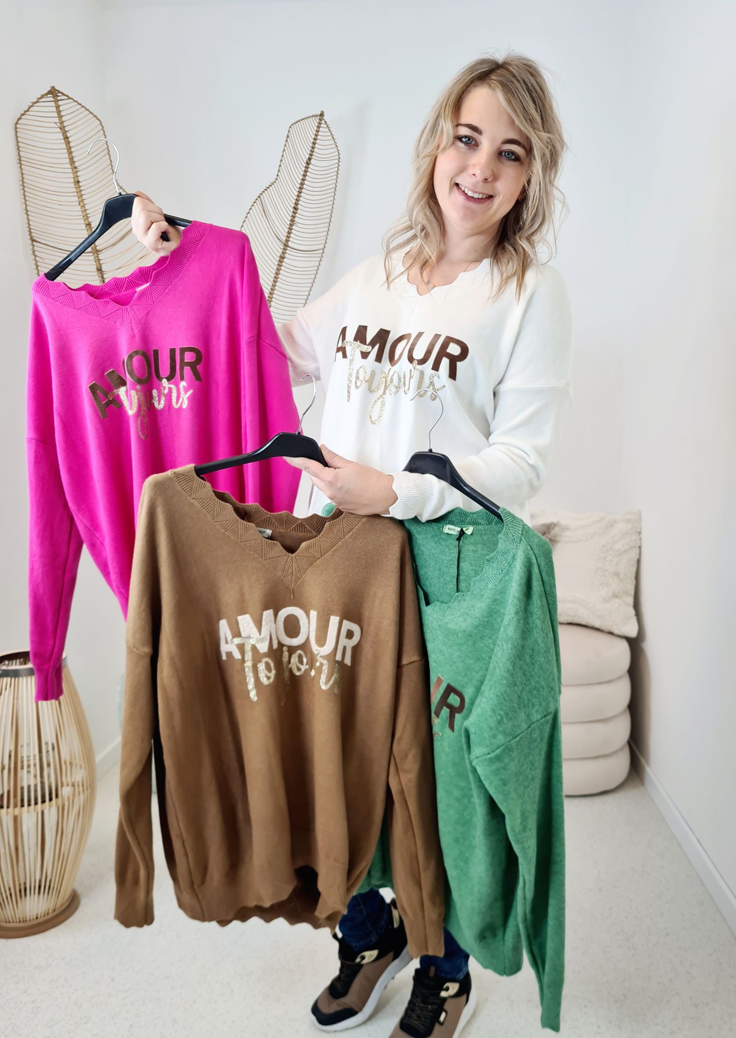 LONGSLEEVE SHIRT AMOUR TOUJORS CREME 34-42Made in Italy Langarm Pullover Oversize