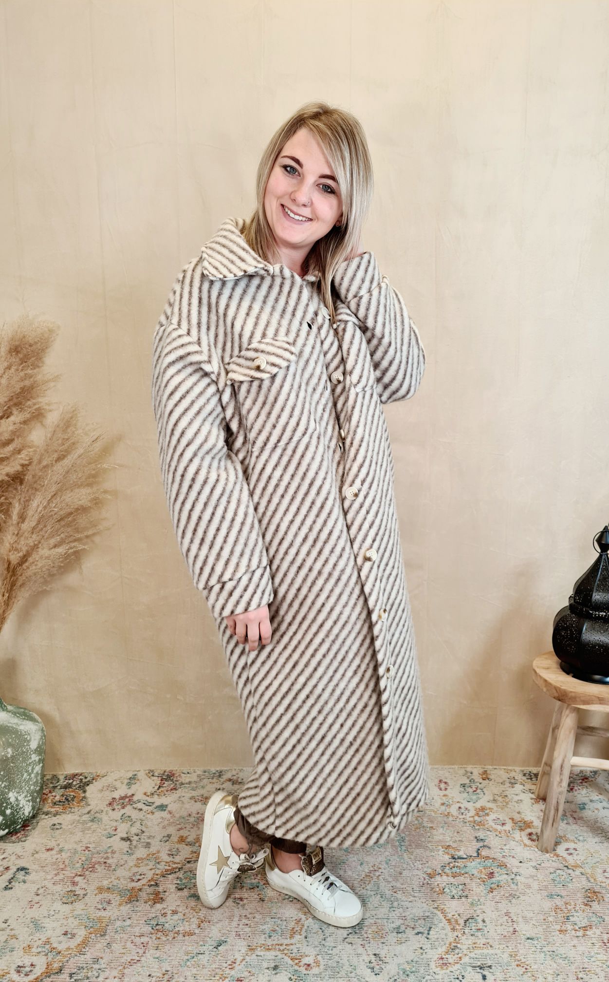 WOLL MANTEL PIA STRIPES BRAUN 36-42 Made in Italy Winter Jacke Fleece Mantel COAT WOLL MANTEL PIA STRIPES BRAUN 36-42 Made in Italy Winter Jacke Fleece Mantel COAT