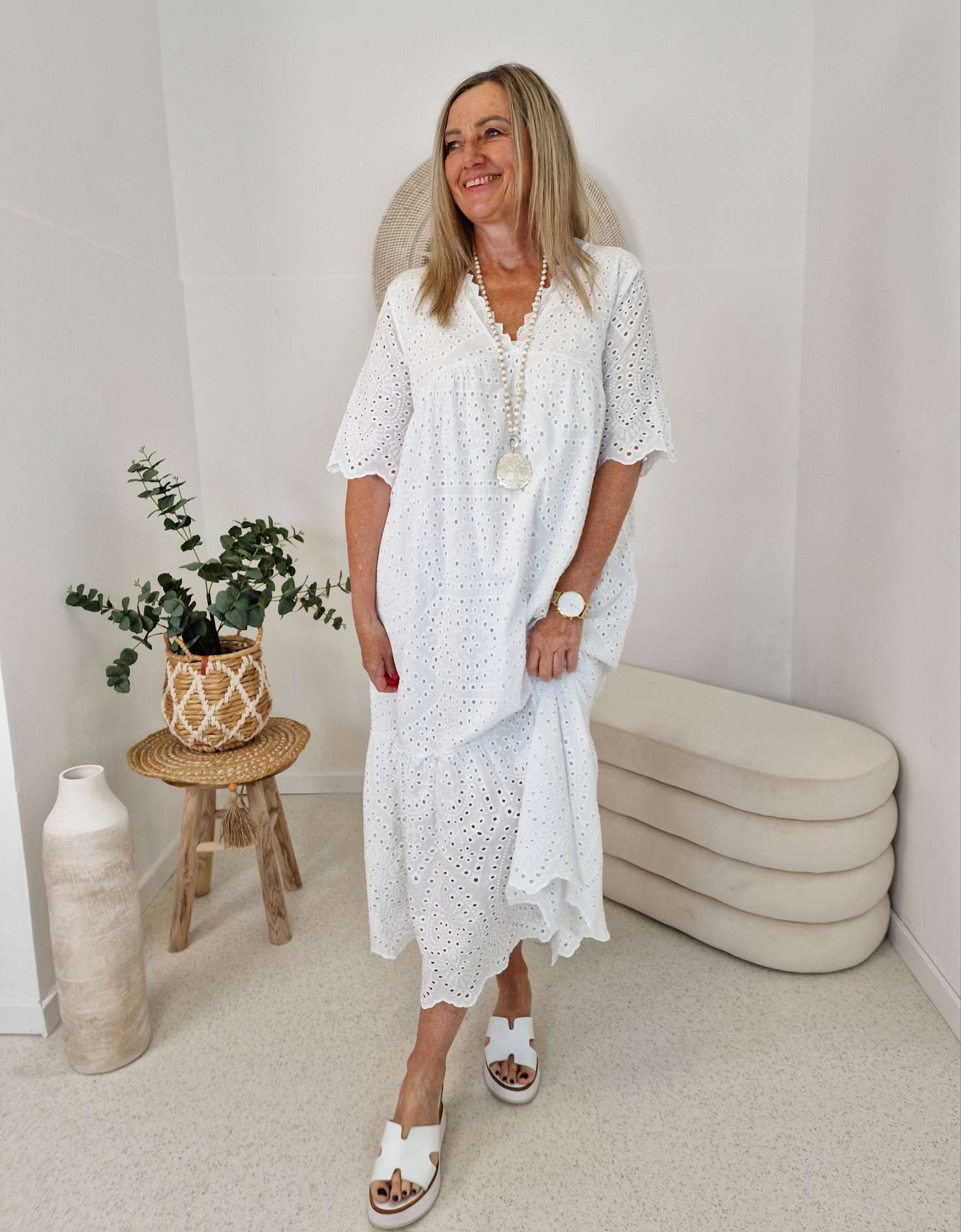 MAXI DRESS BIRGIT LOCHSTICKEREI WEISS 34-42 Made in Italy langes Kleid Sommerkleid Baumwolle MAXI DRESS BIRGIT LOCHSTICKEREI WEISS 34-42 Made in Italy langes Kleid Sommerkleid Baumwolle