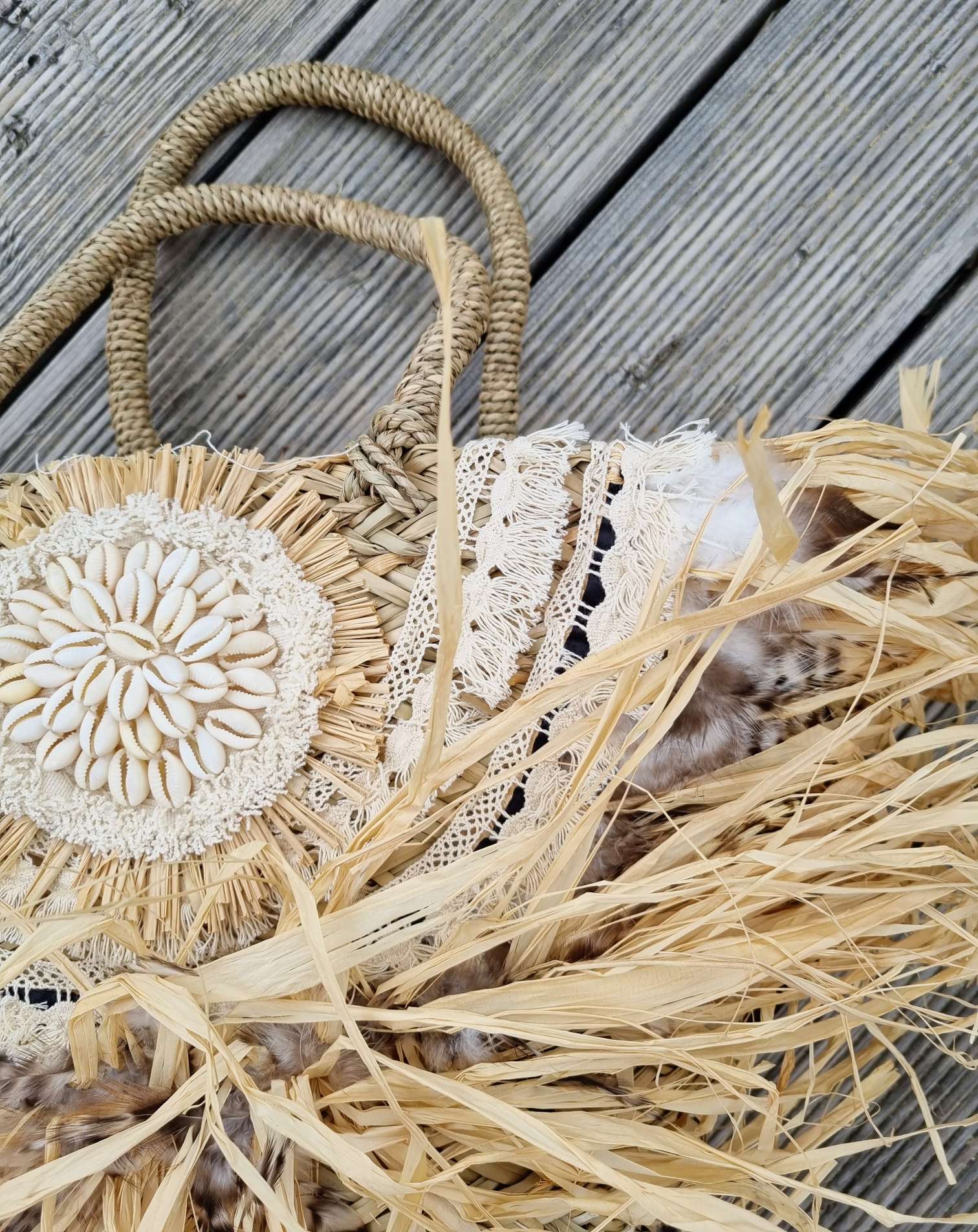 IBIZA BEACH BAG SUMMERLOVE Muscheln Details Strand Tasche Korb Federn Boho Bohemian IBIZA BEACH BAG SUMMERLOVE Muscheln Details Strand Tasche Korb Federn Boho Bohemian