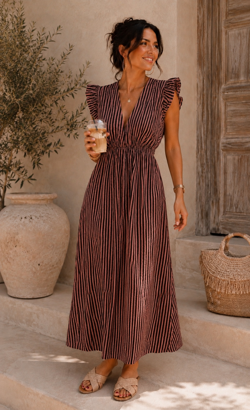MUSSELIN KLEID ZOE STRIPES 34 - 42 Made in Italy ärmellos Rüsche