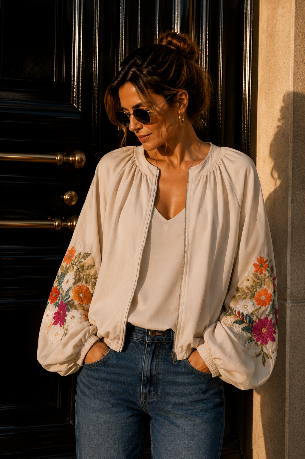 Blousonjacke mit Blumenstickerei I J0037 I Made in Italy 34-40/42