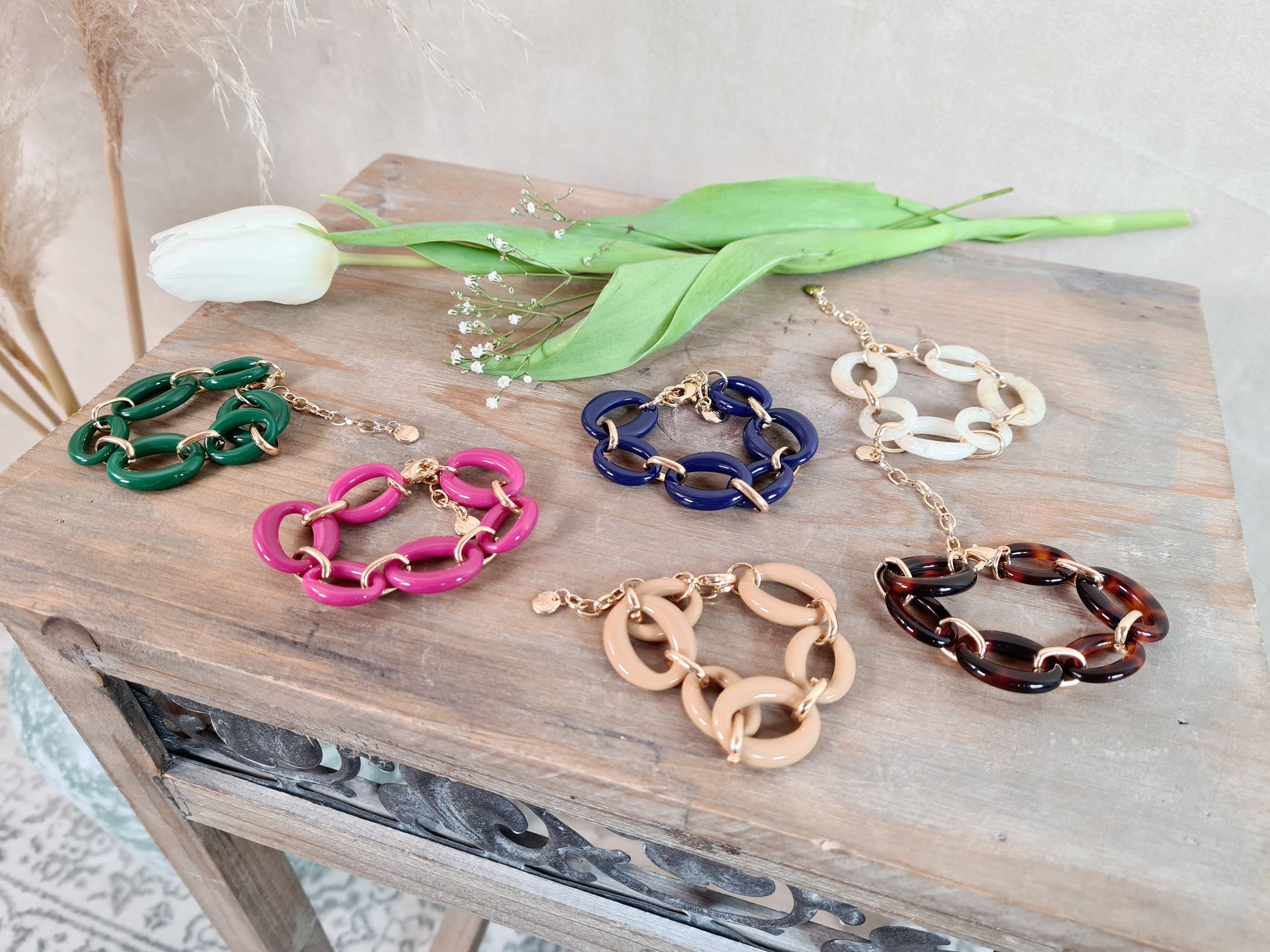 ARMBAND BRACELET SPRING VIBES BEIGE Metall Resin Goldfarbig
