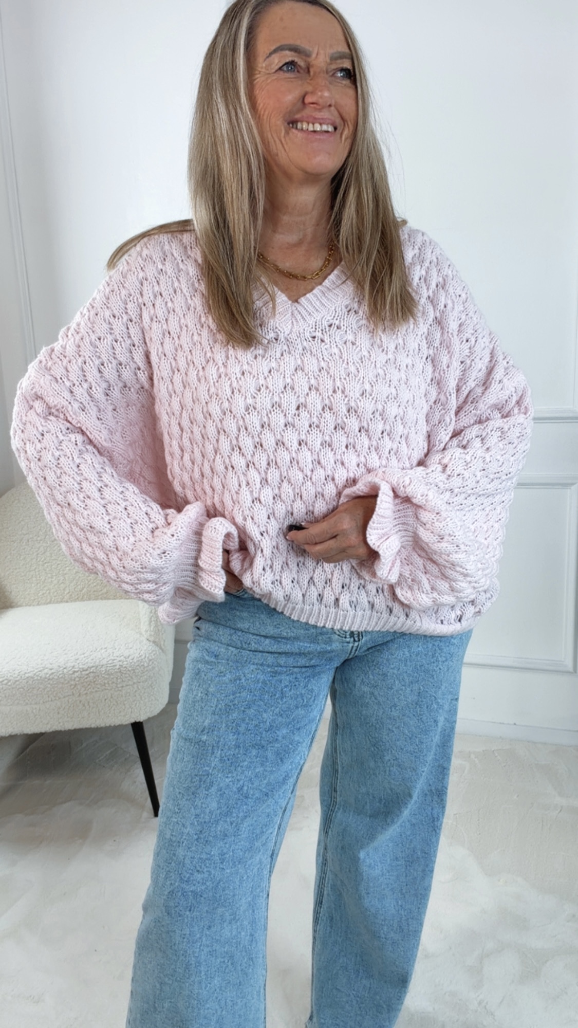 ROSALIE RUFFLE KNIT SWEATER Italy Style Pullover 34-42