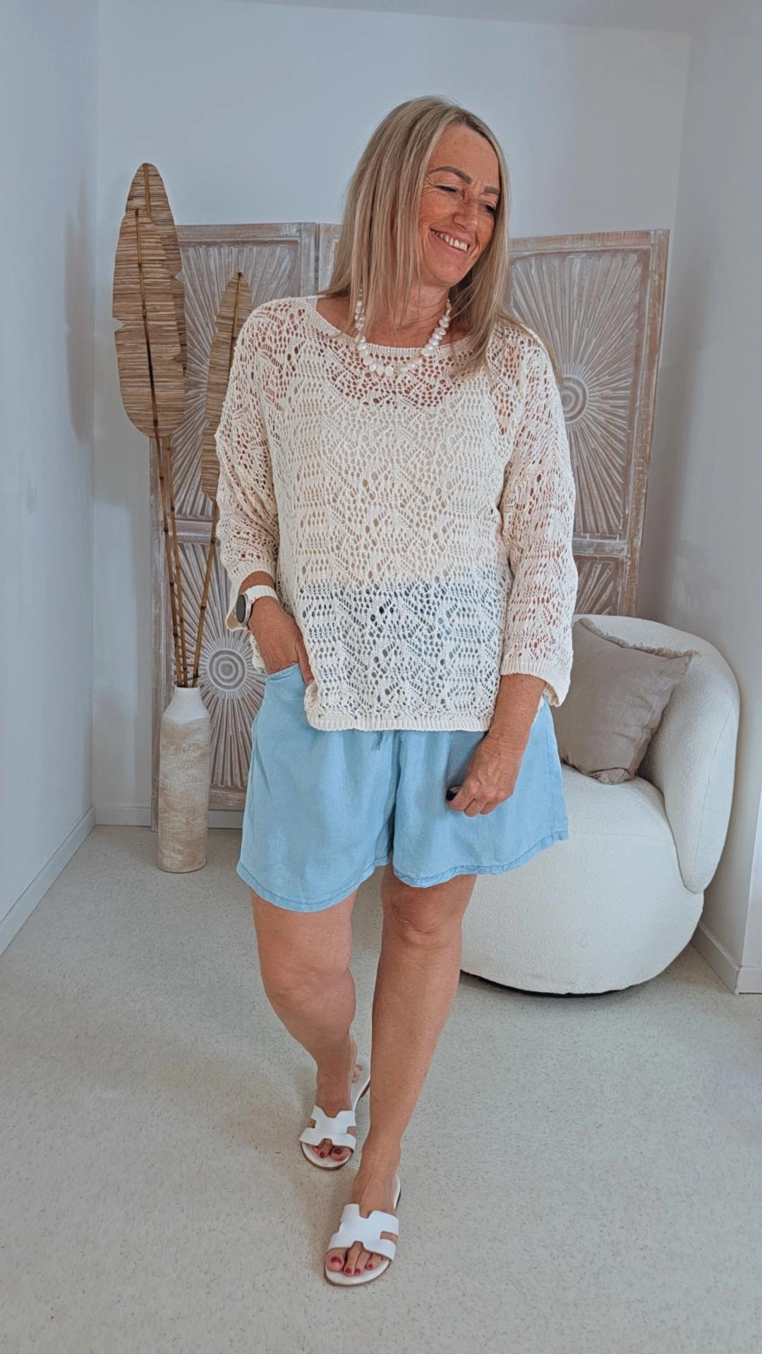 HÄKELSHIRT LINDA 3/4-ARM 34-44 Made in Italy 