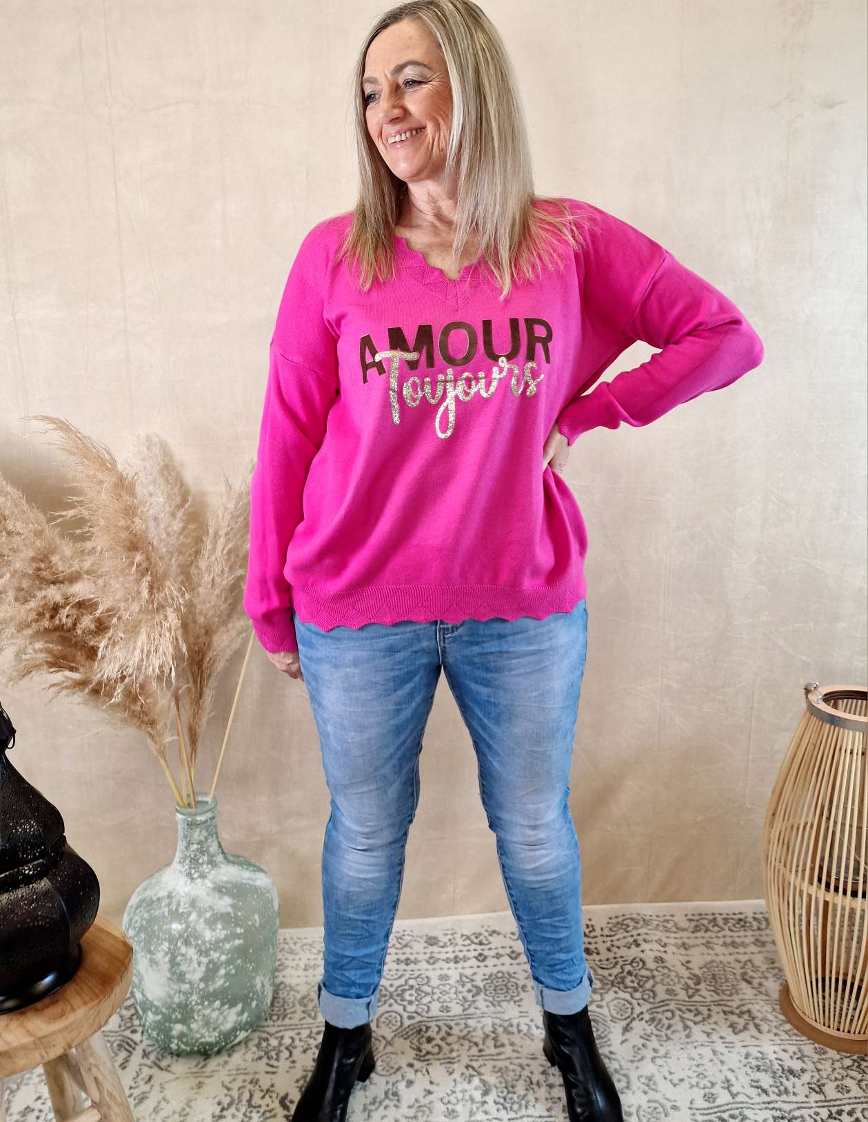 LONGSLEEVE SHIRT AMOUR TOUJORS PINK 34-42Made in Italy Langarm Pullover Oversize LONGSLEEVE SHIRT AMOUR TOUJORS PINK 34-42Made in Italy Langarm Pullover Oversize