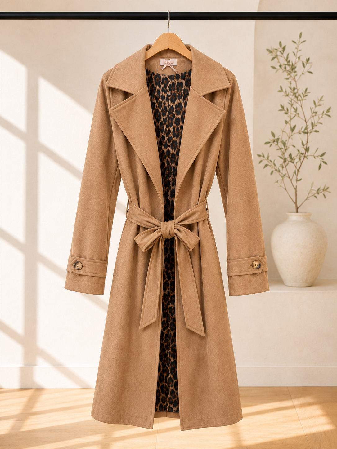 Tansania – Trenchcoat Mantel in Velourleder-Optik mit Leo-Futter | Made in Italy