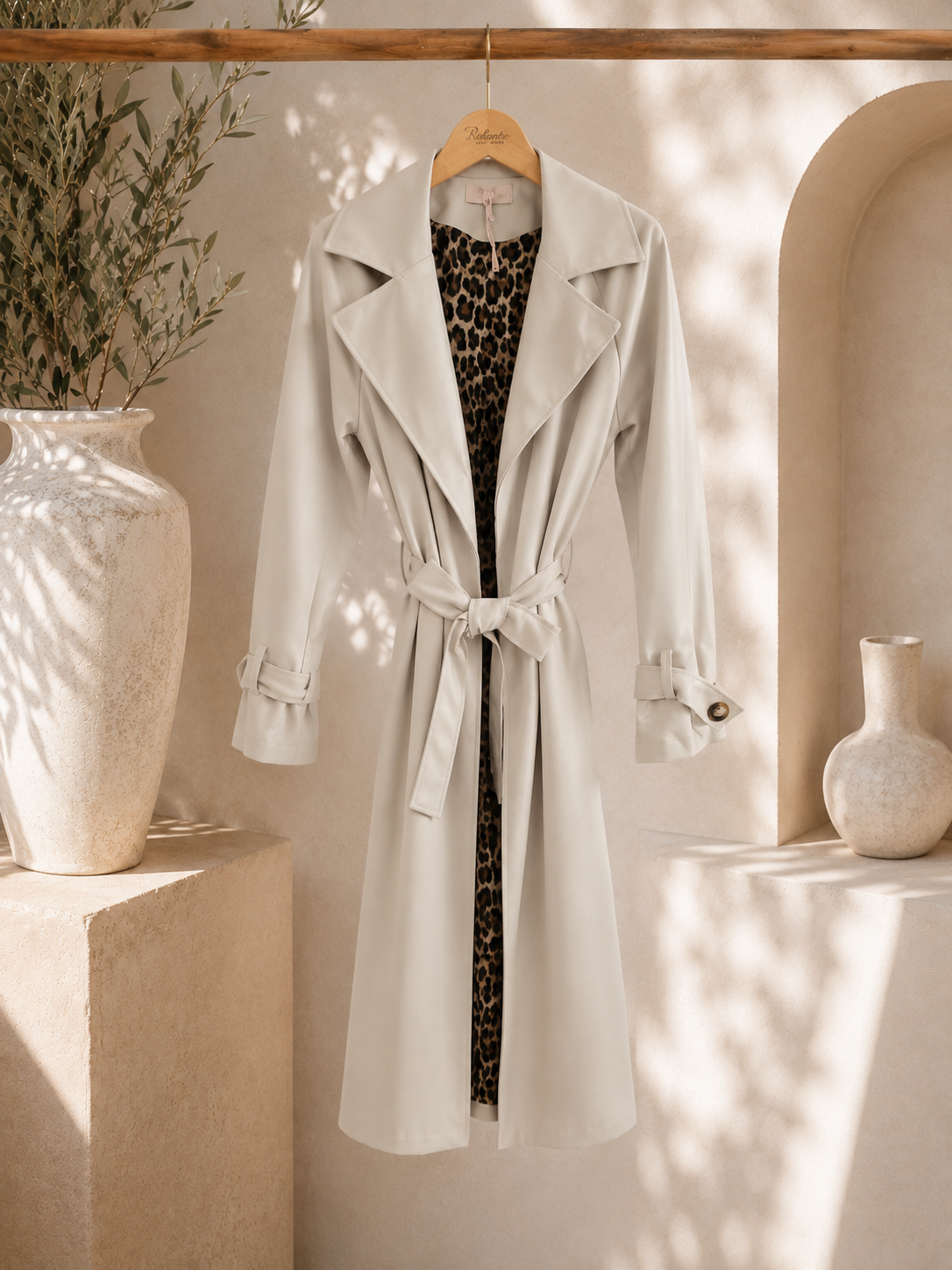 Tansania – Trenchcoat Mantel in Velourleder-Optik mit Leo-Futter | Made in Italy