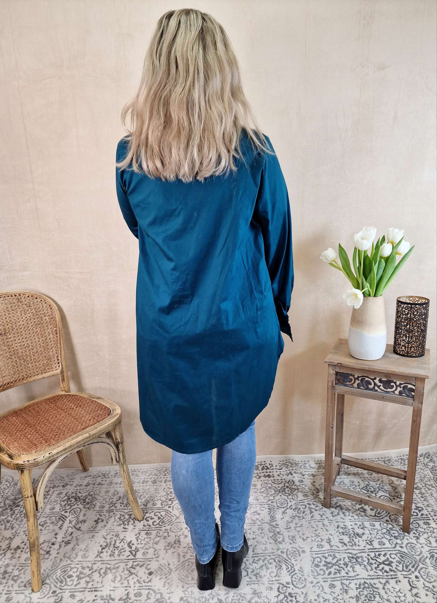 BASIC BLUSE JAMIE LONG PETROL 34-42 Made in Italy Oversize Shirt Hemd LANG Blusenkleid BASIC BLUSE JAMIE LONG PETROL 34-42 Made in Italy Oversize Shirt Hemd LANG Blusenkleid