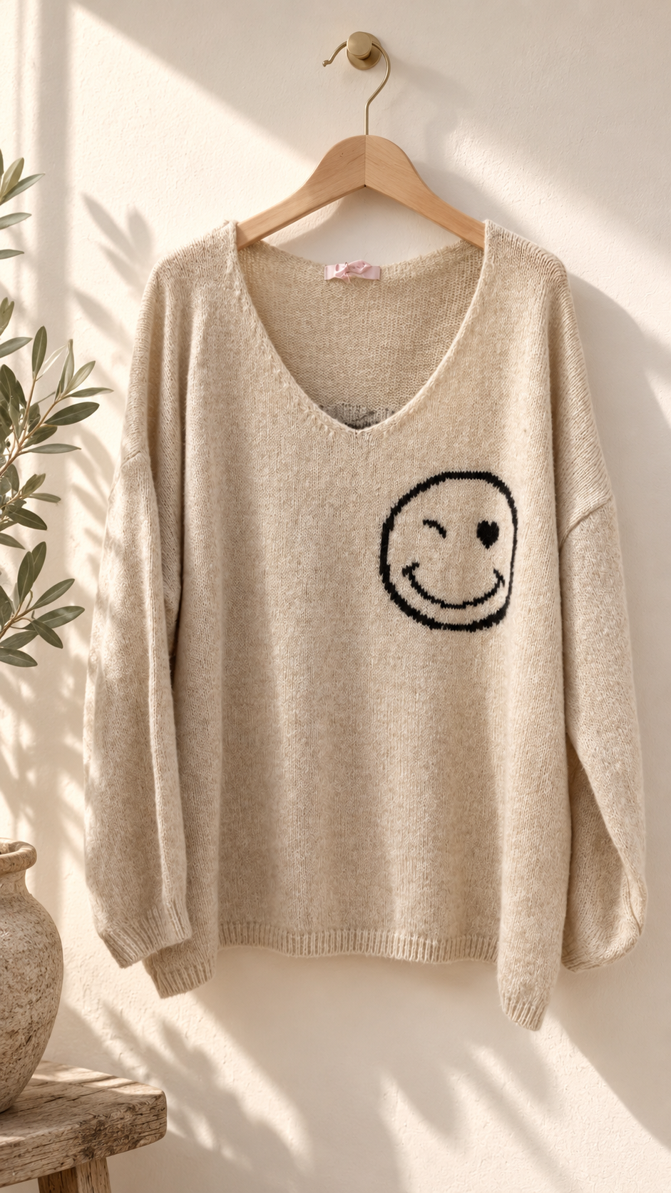 Strickpullover mit Smile & Rückenprint Oversize I NO. SP0019 I Made in Italy 34-44/46