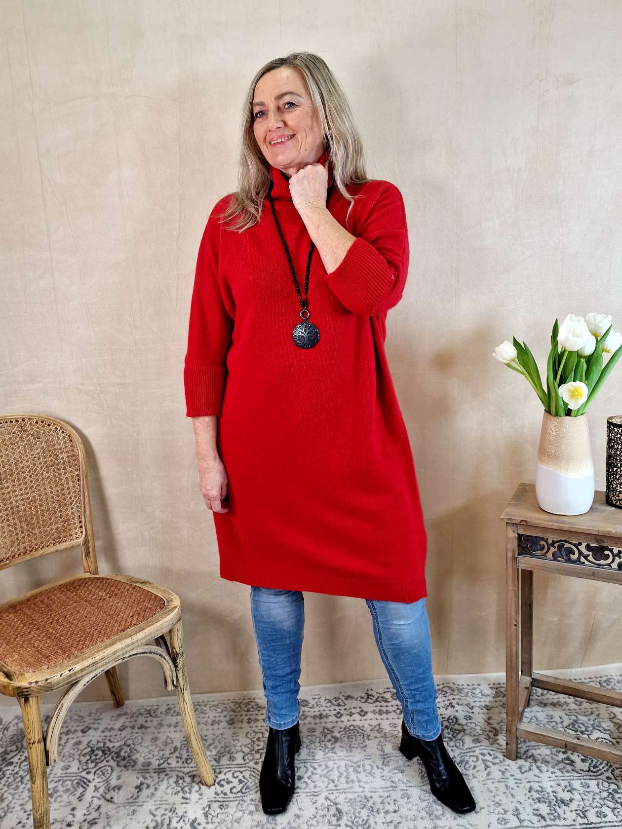 CASHMERE DRESS STELLA ROT 34-42 Made in Italy Strick Kleid Long Pullover CASHMERE DRESS STELLA ROT 34-42 Made in Italy Strick Kleid Long Pullover