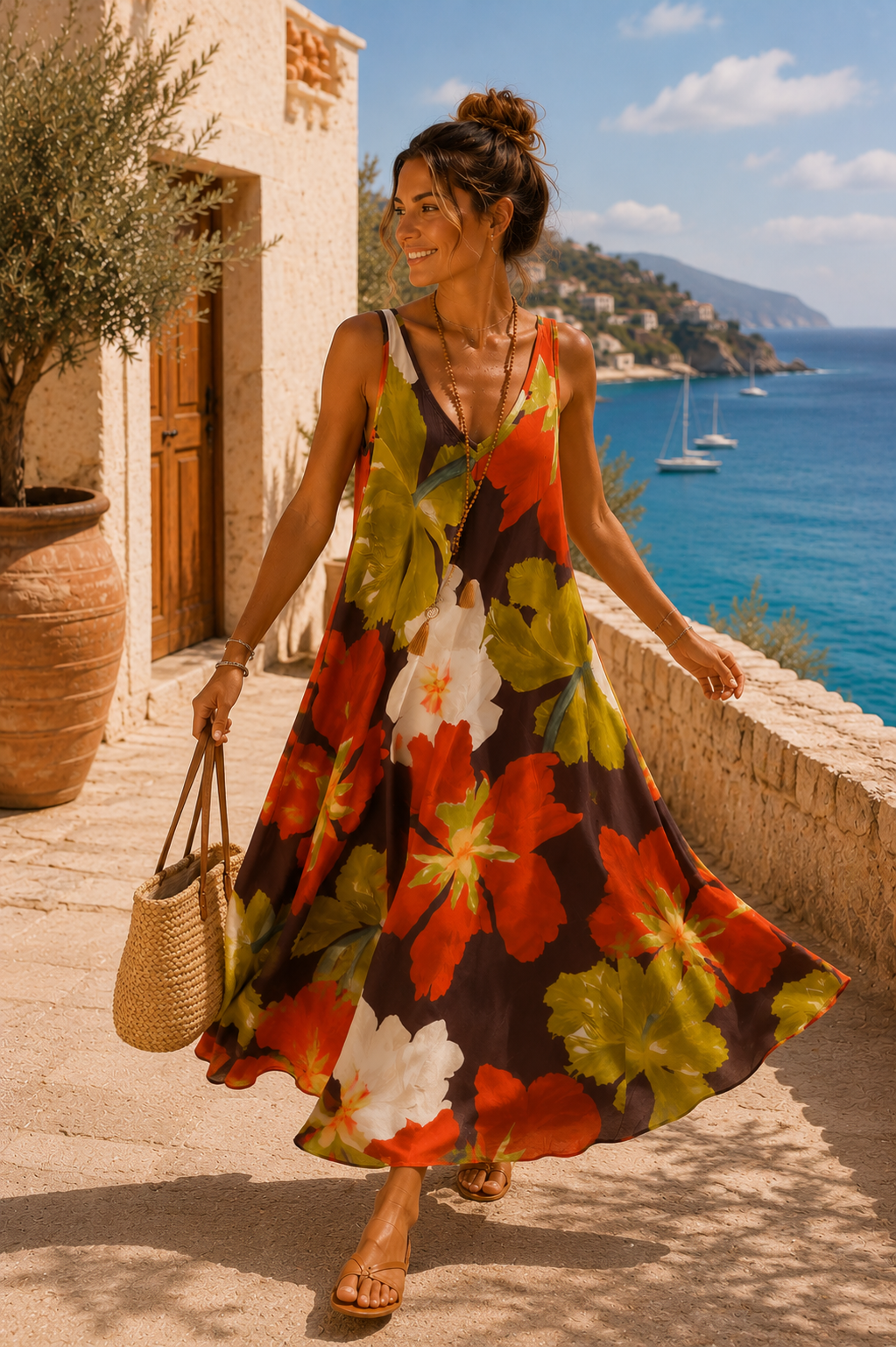 Maxikleid Bali – Made in Italy  Trendiges Leo-Kleid mit Taschen | Passend bis Größe 42/44