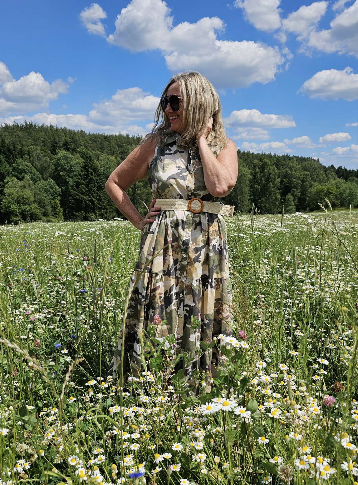 BLUSEN KLEID CINDY NATUR 34-42  Made in Italy langes  Maxi Kleid CAMOUFLAGE