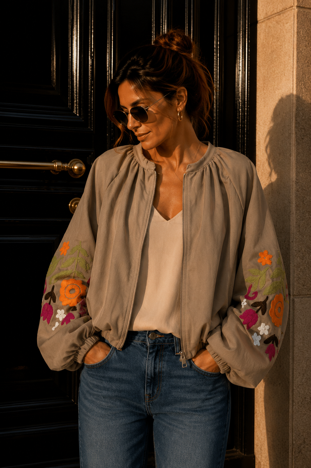 Blousonjacke mit Blumenstickerei I J0037 I Made in Italy 34-40/42