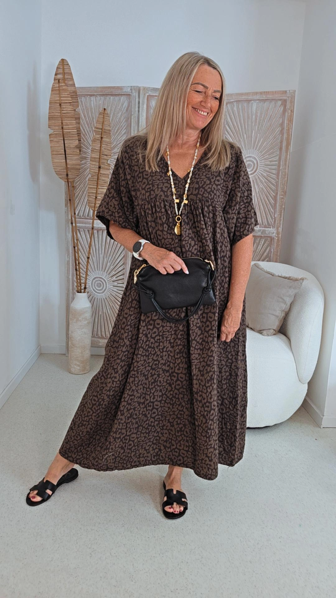 MUSSELIN OVERSIZE DRESS MAURITIUS LEO Kurzarm Kleid Made in Italy 34-44/46