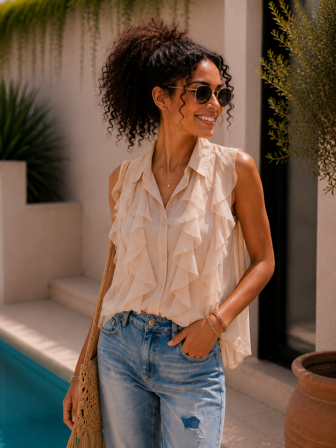 Bluse Alicudi Rüschen Uni Made in Italy 34-38