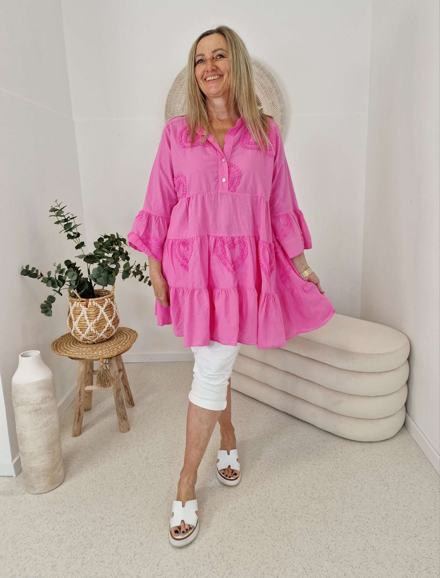 TUNIKA DRESS CLAIRE HEART PINK 34-42 Made in Italy Midi Kleid TUNIKA DRESS CLAIRE HEART PINK 34-42 Made in Italy Midi Kleid