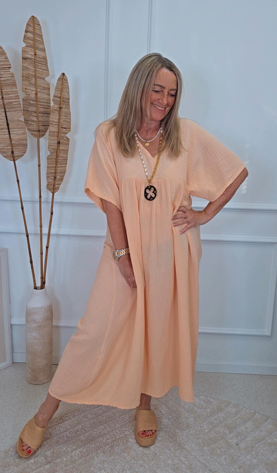 MUSSELIN OVERSIZE DRESS MAURITIUS UNI Kurzarm Kleid Made in Italy 34-44/46