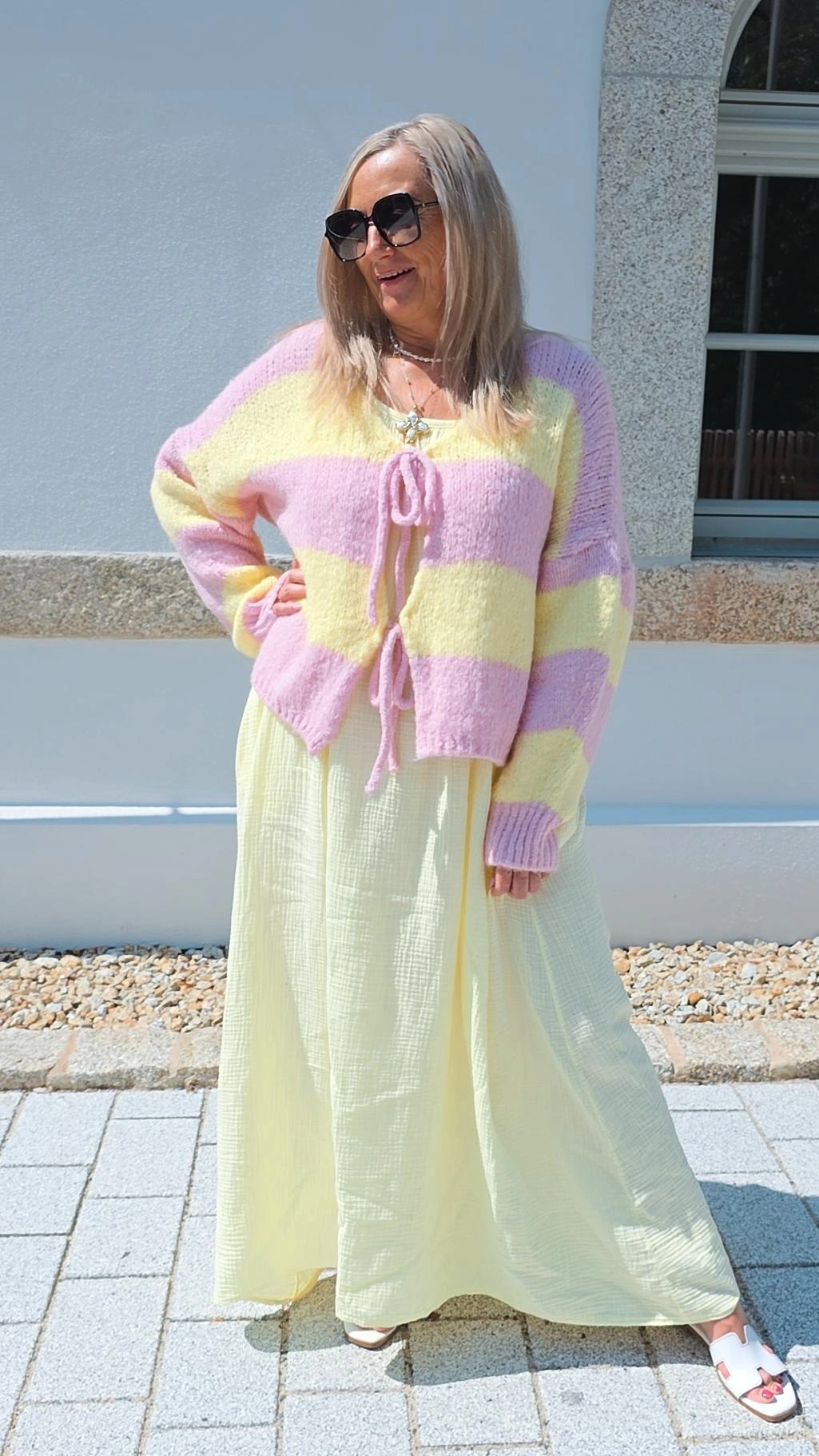 STRICKJACKE MIT BINDEBÄNDERN BLOCKSTREIFEN KEA 34-44 Made in Italy