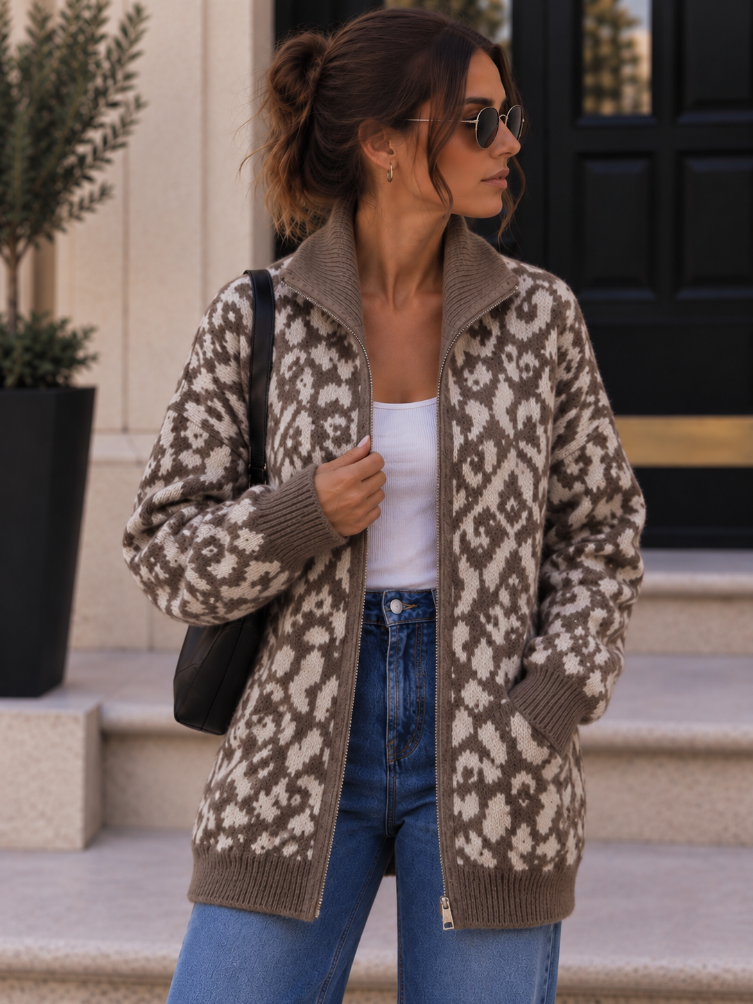 Cardigan-Leo mit Zwei-Wege-Reißverschluss I SJ0071 I Made in Italy 34-42/44 Strickjacke