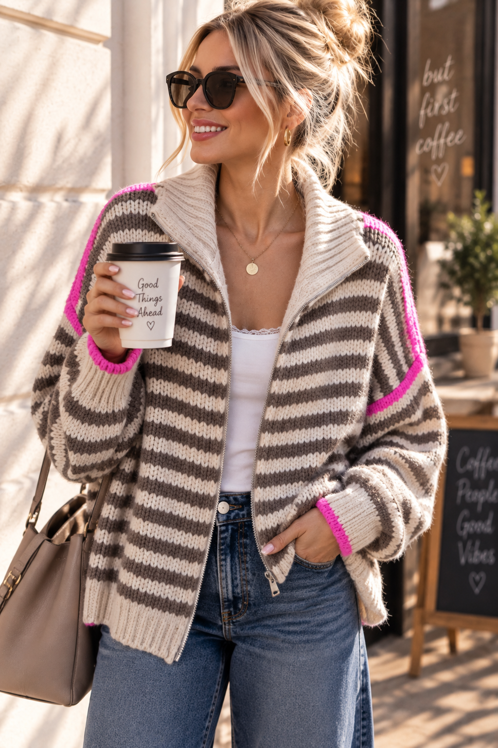 Cardigan mit Zwei-Wege-Reißverschluss – SJ0084 | Made in Italy 34-44 Strickjacke