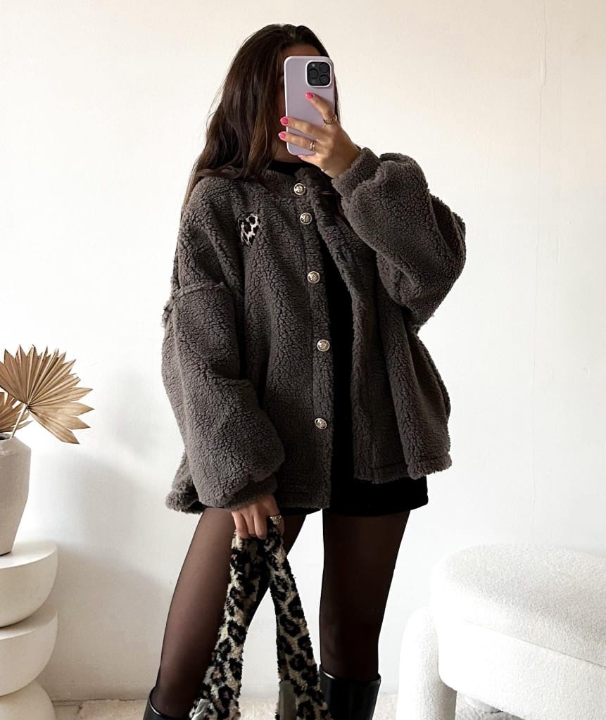 OVERSIZE TEDDY JACKE JANNIKA LEO HEART Made in Italy 36-44/46