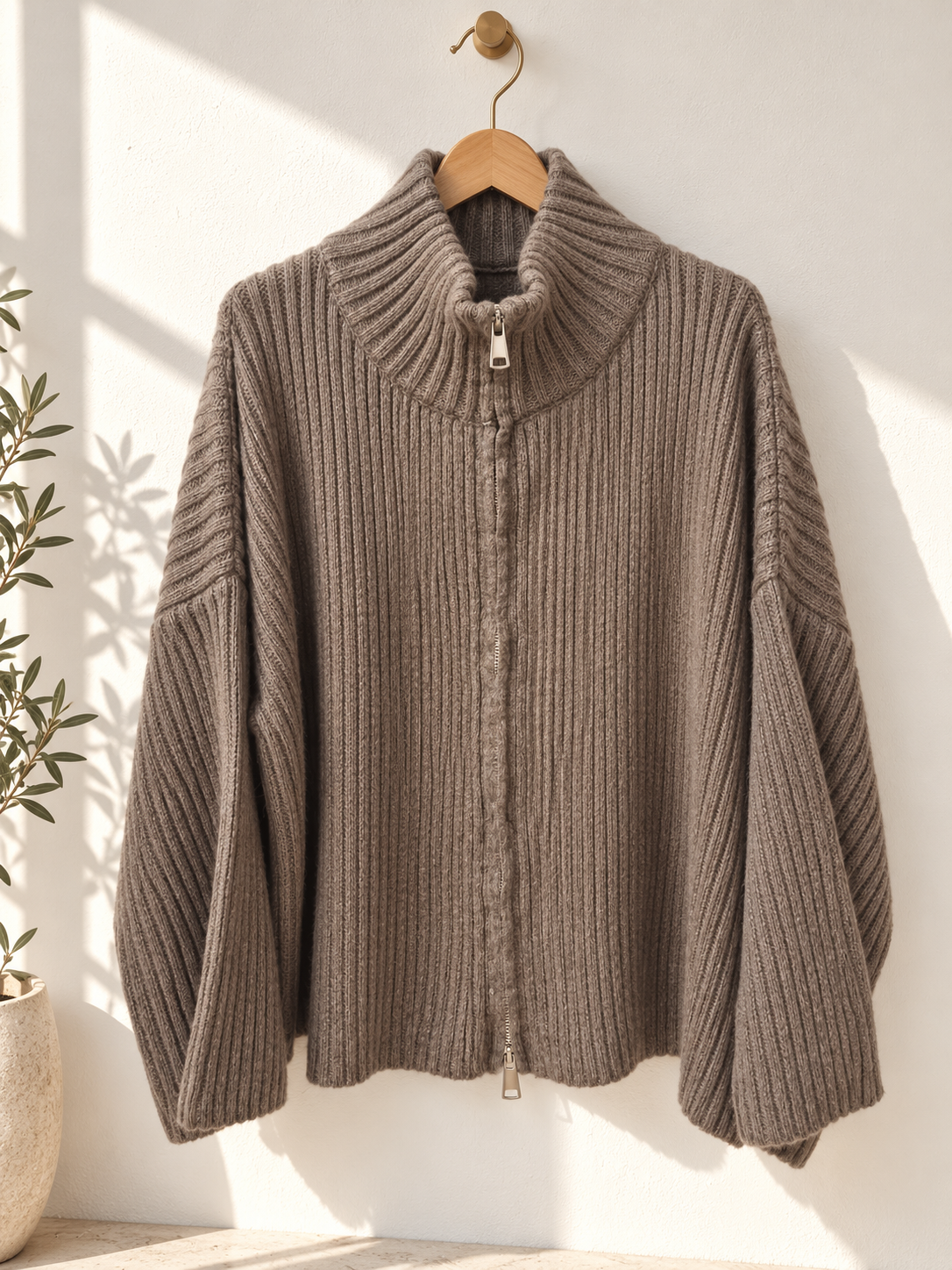 Uni Strickjacke mit Zwei-Wege-Zipper & breitem Rippkragen | SJ0103 | Made in Italy