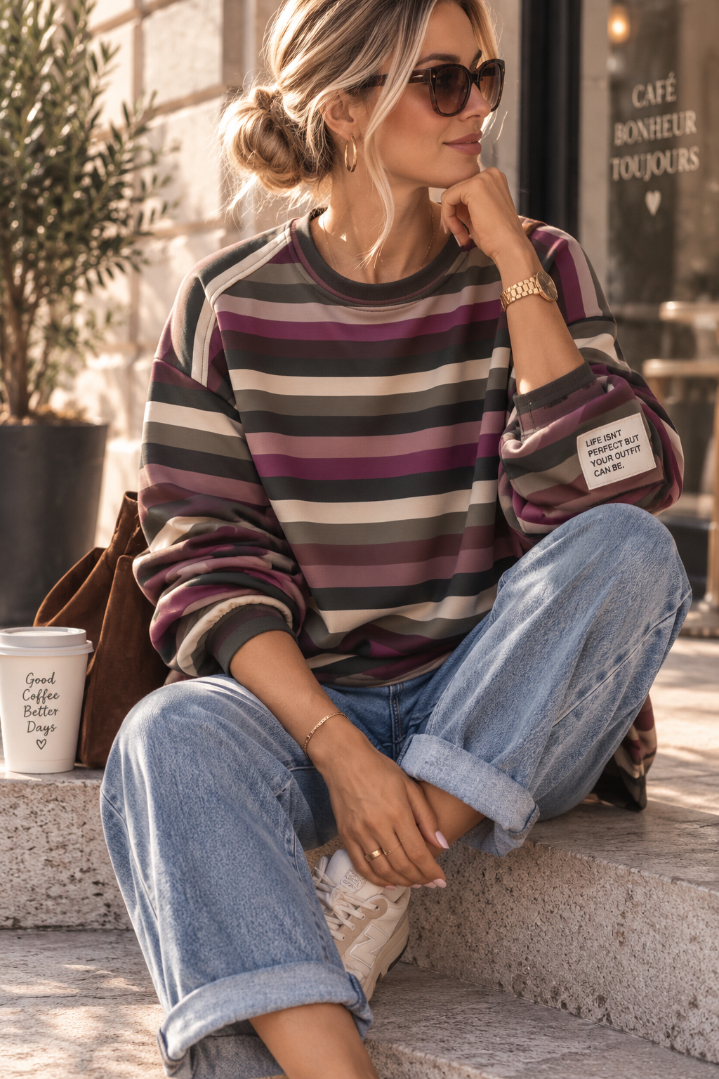Sweatshirt „Ottavia“ – Streifen-Look | Made in Italy | passend bis ca. Gr. 42/44