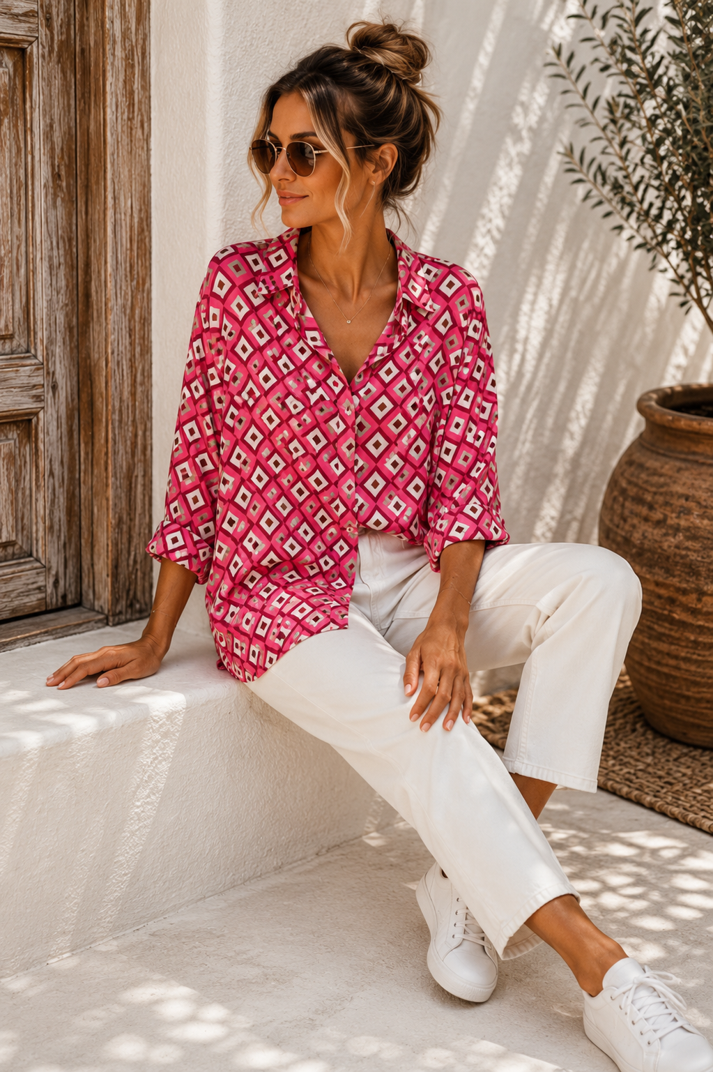 Bluse Valeria – Edle Kofferbluse mit grafischem Muster – Edle Kofferbluse mit grafischem Muster Made in Italy Gr 34-42