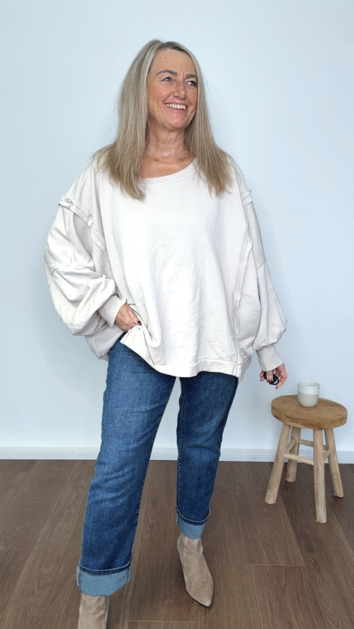 BASIC OVERSIZE SWEATER AMELIE Made in Italy 36 - 44/46 Shirt Sweatshirt  mit Patch