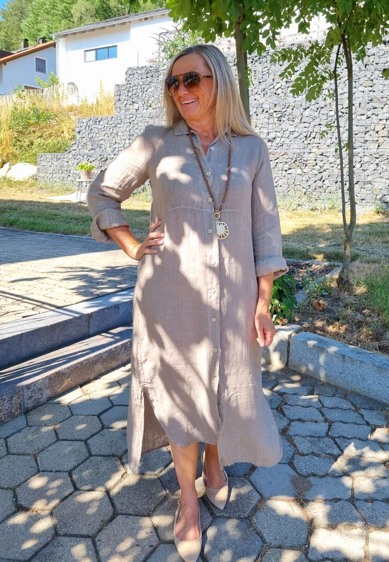 LINEN DESS WANDA 2 SCHLAMM 34-40 Made in Italy Leinen Kleid Long Bluse Mantel LINEN DESS WANDA 2 SCHLAMM 34-40 Made in Italy Leinen Kleid Long Bluse Mantel
