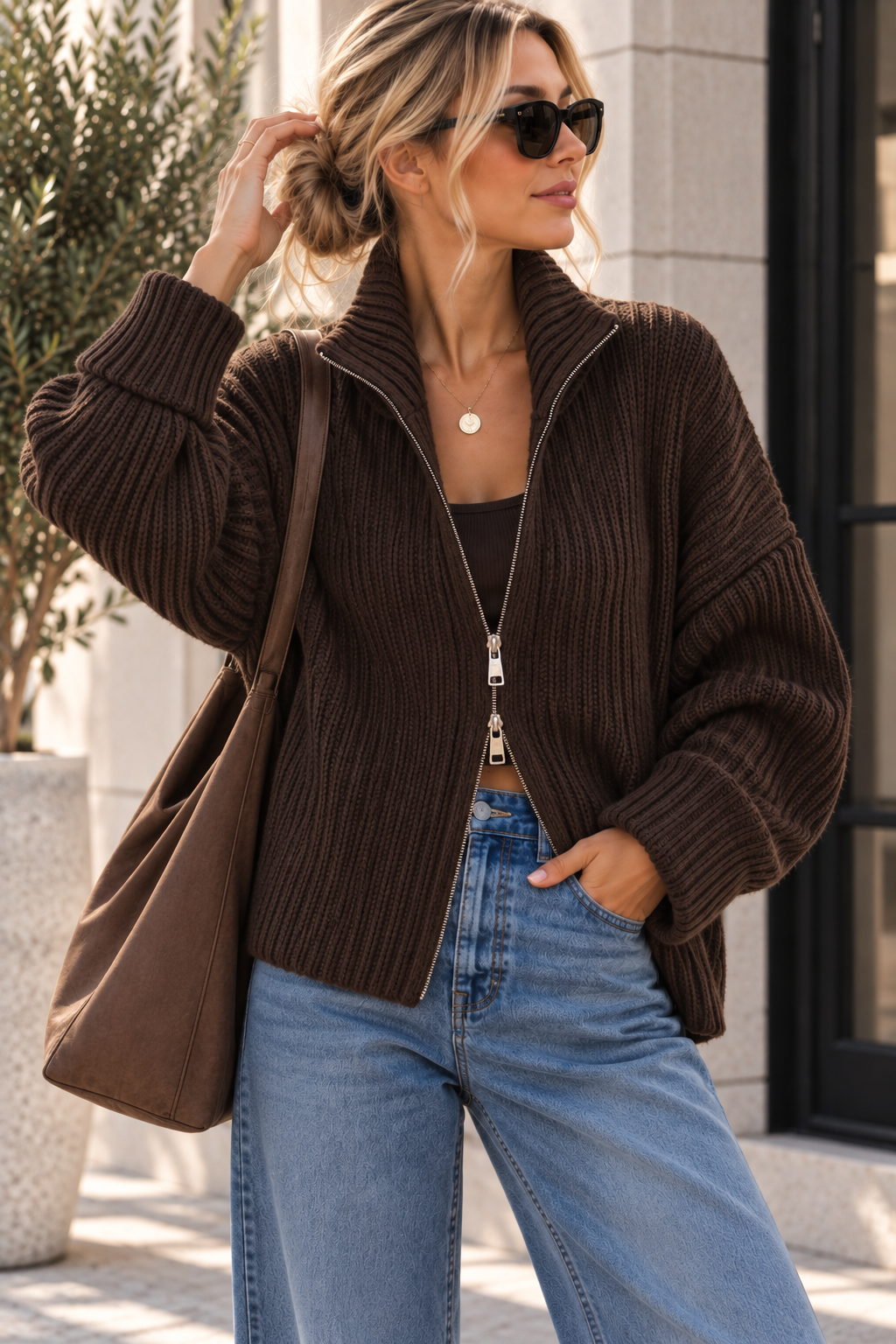 Uni Strickjacke mit Zwei-Wege-Zipper & breitem Rippkragen | SJ0103 | Made in Italy