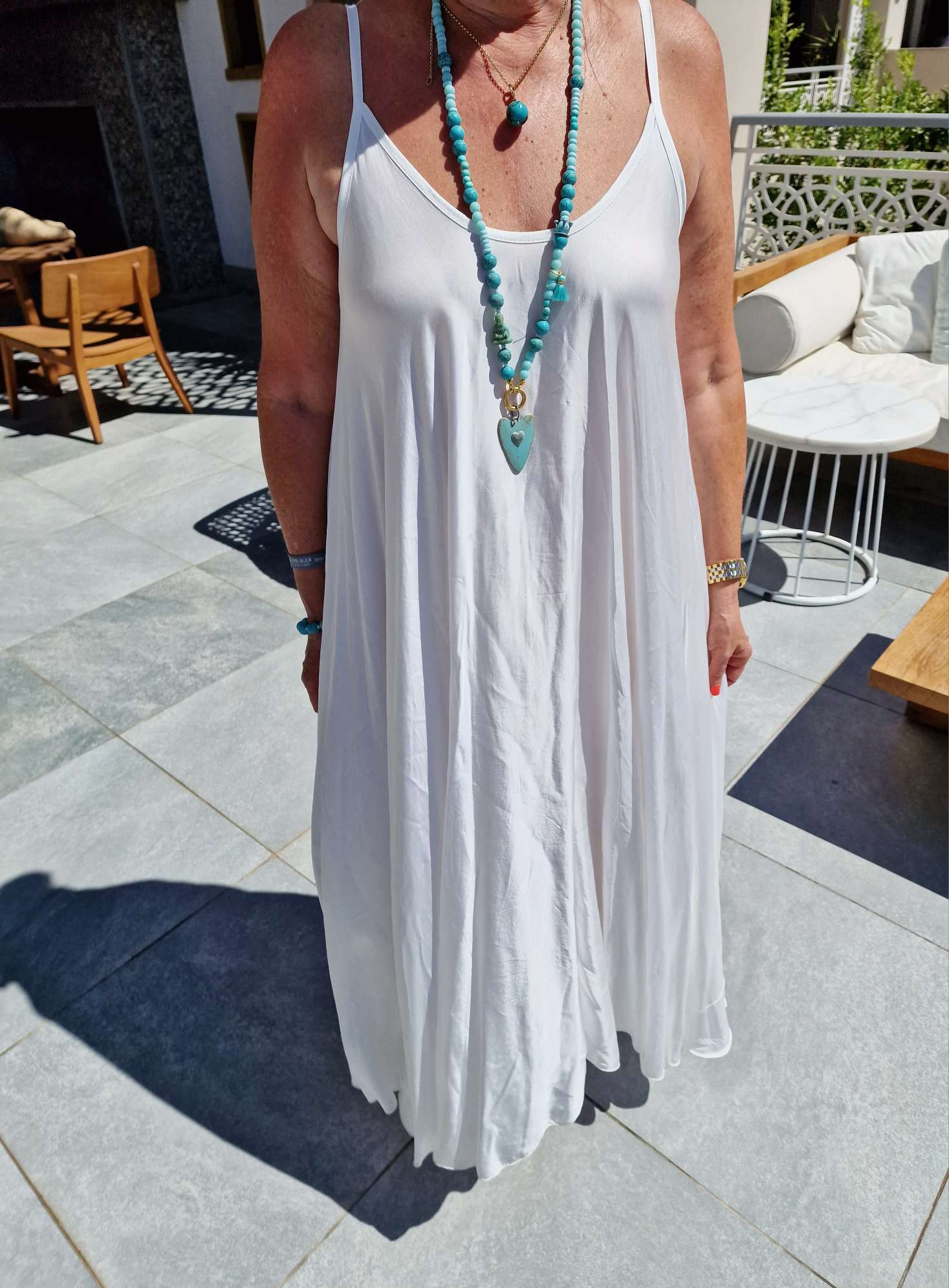 SPAGHETTI DRESS BENJI WEISS 34-42 Made in Italy Maxi Kleid Sommer Strandkleid SATIN OPTIK
