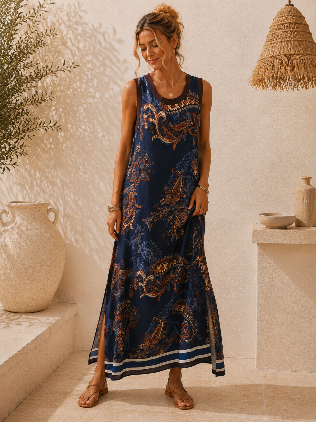 Satin-Kleid Evelina Paisley Made in Italy Viskose Qualtiät Gr. 34-40/42