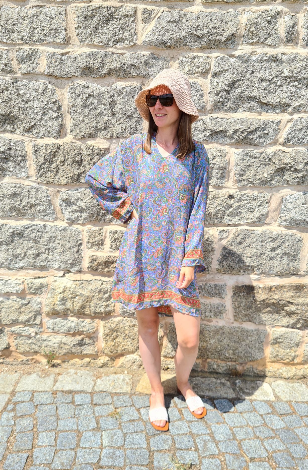 SHORT SILK DRESS GREECE HELLBLAU 34-38/40 Italy Style Seide Kleid #DE-9012 SHORT SILK DRESS GREECE HELLBLAU 34-38/40 Italy Style Seide Kleid #DE-9012