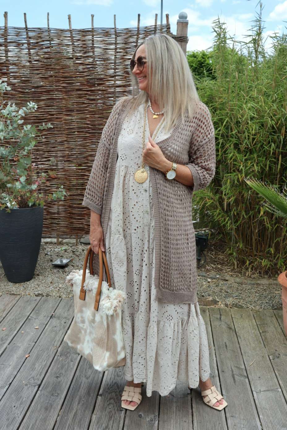 HÄKEL CARDIGAN MONTANA TAUPE Strick Jacke Mantel Made in Italy 34-42 HÄKEL CARDIGAN MONTANA TAUPE Strick Jacke Mantel Made in Italy 34-42