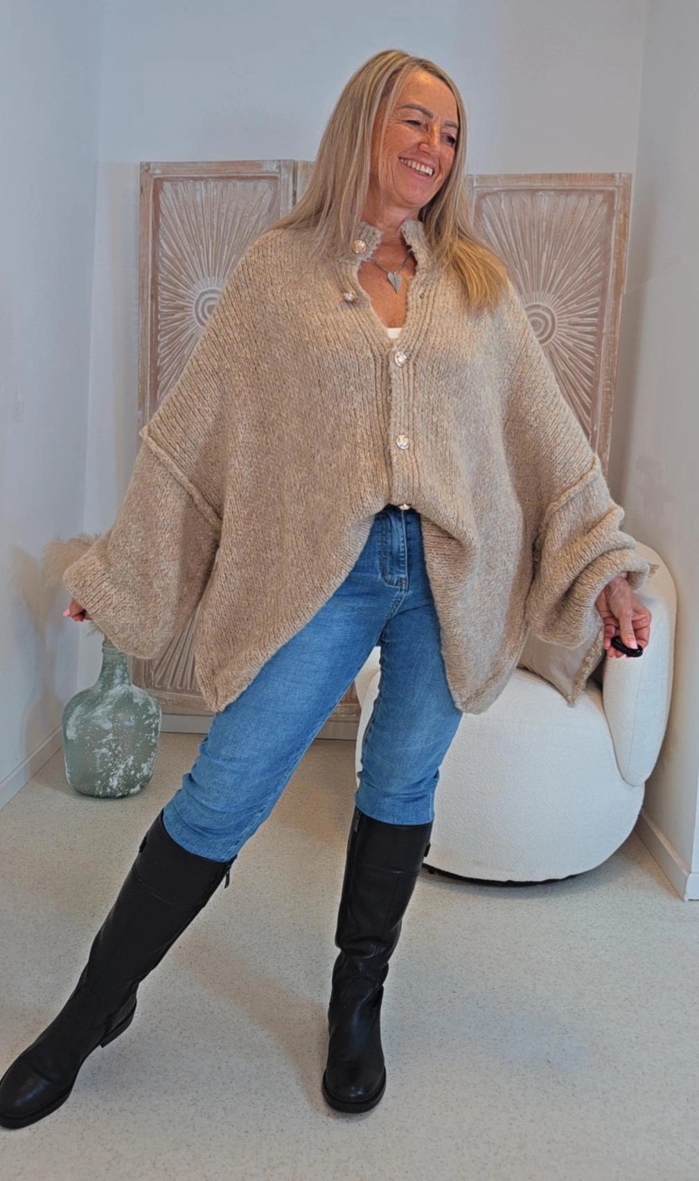 OVERSIZE STRICK-CARDIGAN MALI Made in Italy 34 - 50 