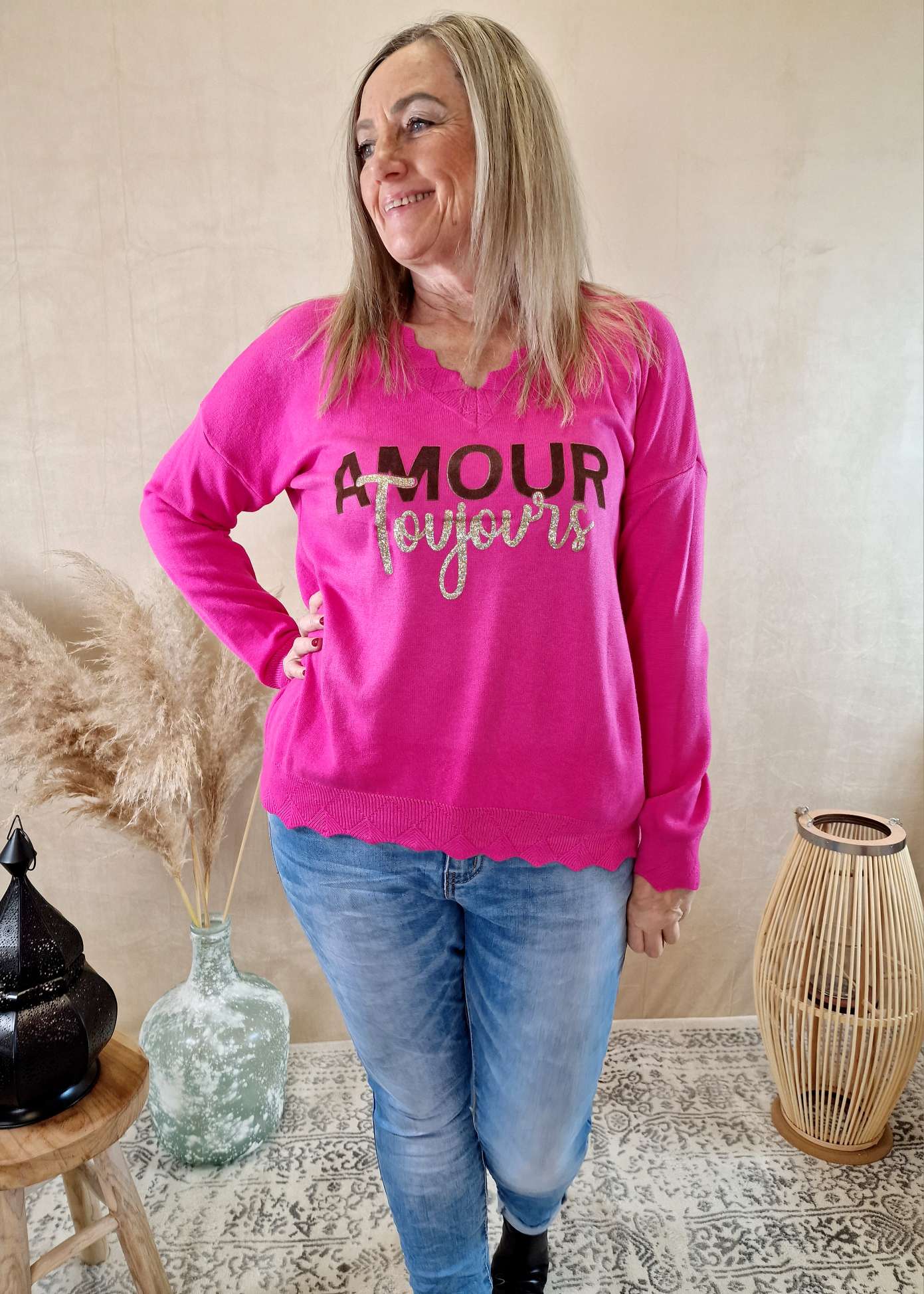 LONGSLEEVE SHIRT AMOUR TOUJORS PINK 34-42Made in Italy Langarm Pullover Oversize
