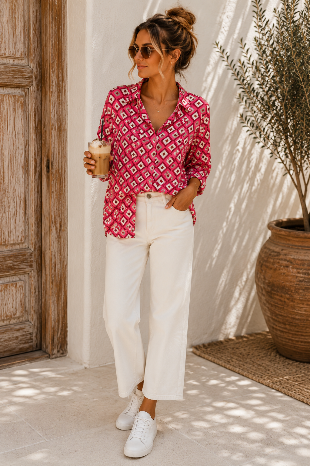 Bluse Valeria – Edle Kofferbluse mit grafischem Muster – Edle Kofferbluse mit grafischem Muster Made in Italy Gr 34-42