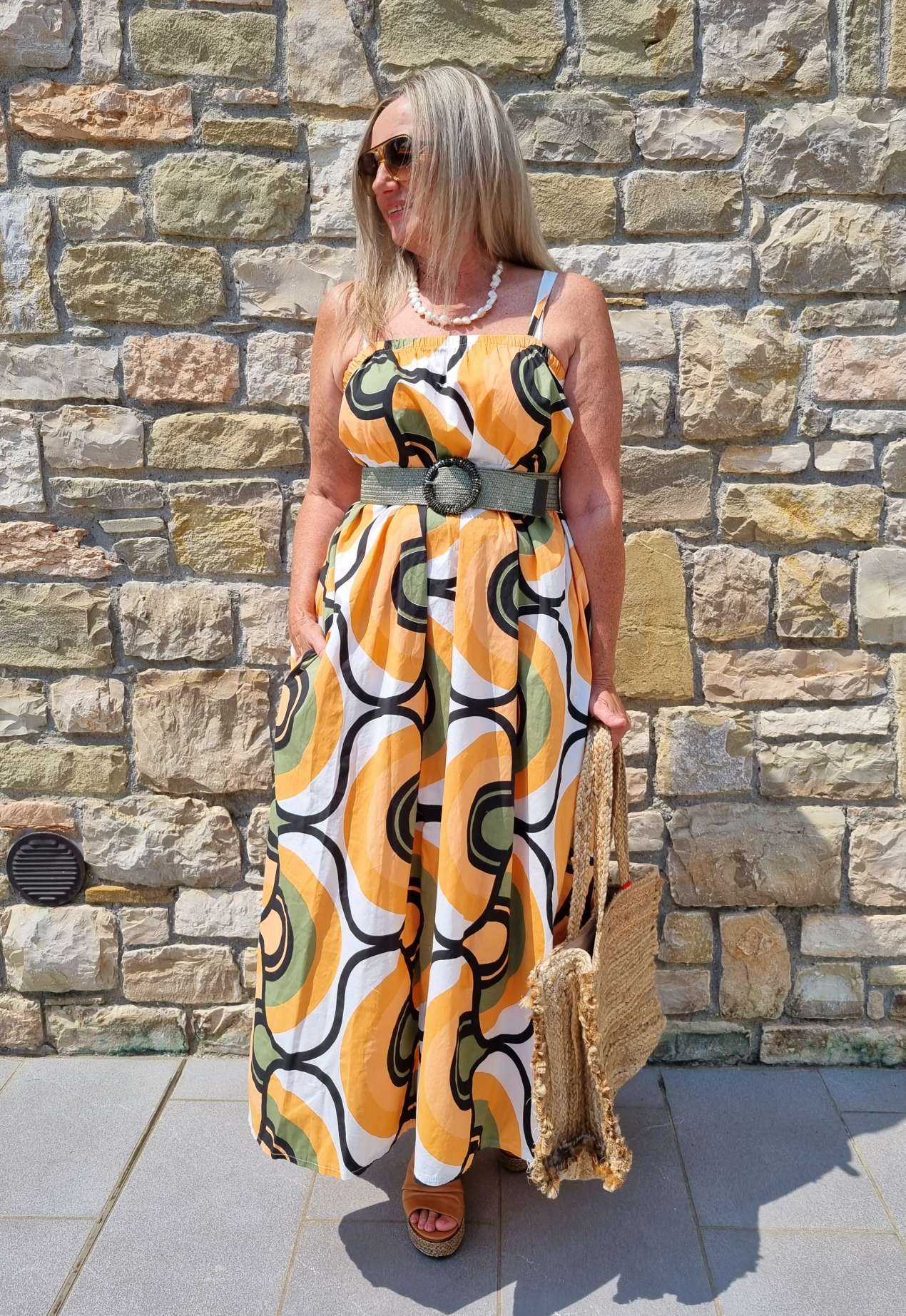 SPAGHETTI DRESS AOSTA ORANGE KHAKI 34-42 Made in Italy Maxi Kleid Sommer Strandkleid SPAGHETTI DRESS AOSTA ORANGE KHAKI 34-42 Made in Italy Maxi Kleid Sommer Strandkleid