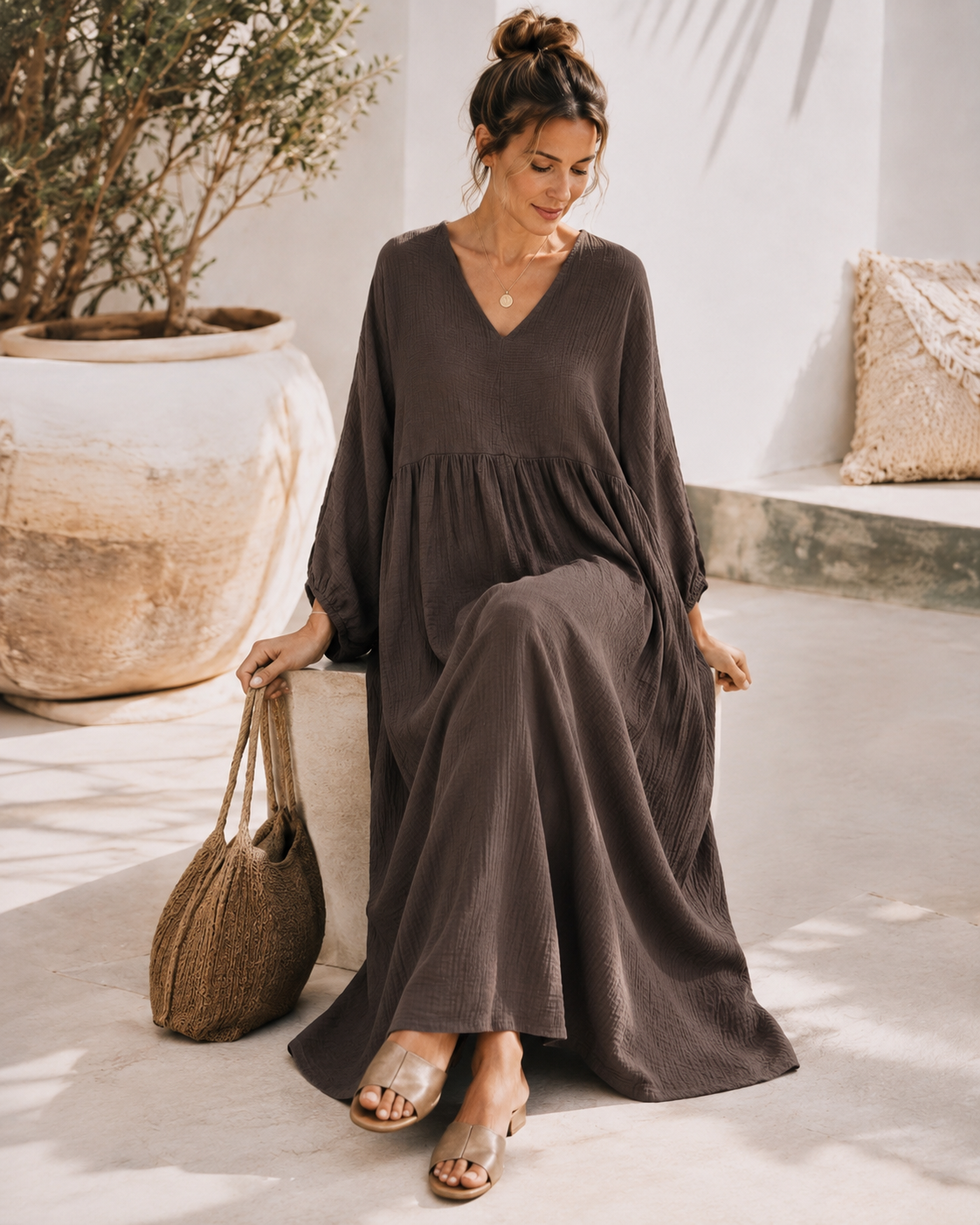 Musselin Kleid „Mombasa Uni“ – Made in Italy | 100 % Baumwolle | bis Gr. 44
