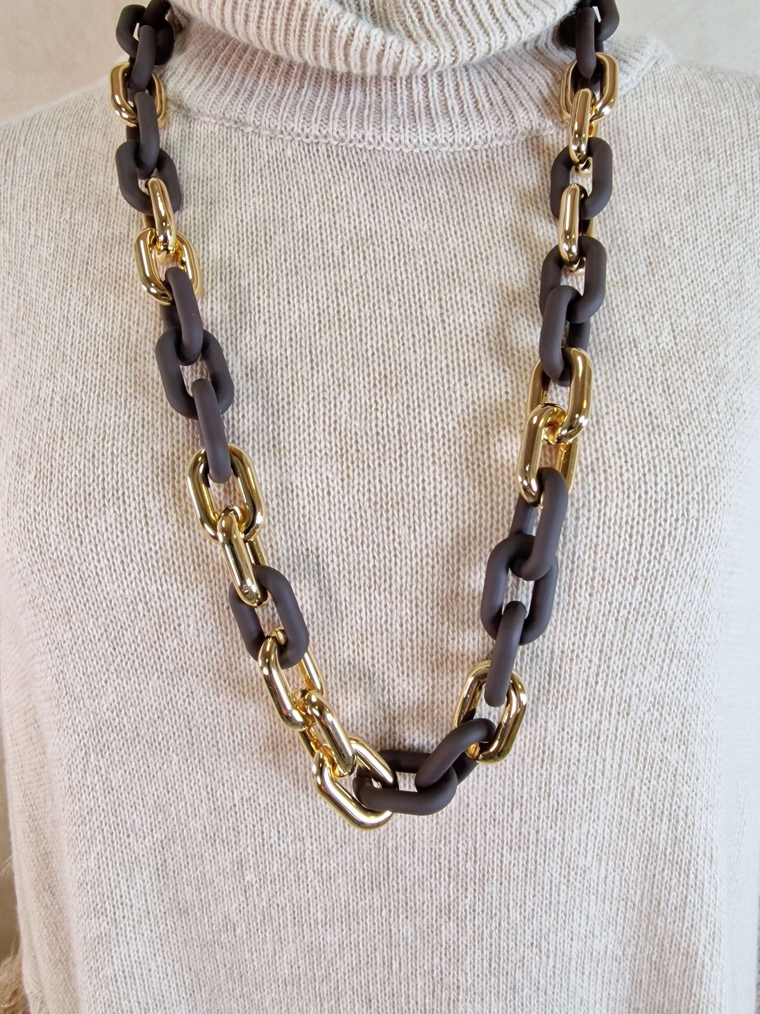 KETTE POWERFUL BRAUN Metall Resin Goldfarbig Necklace Halskette