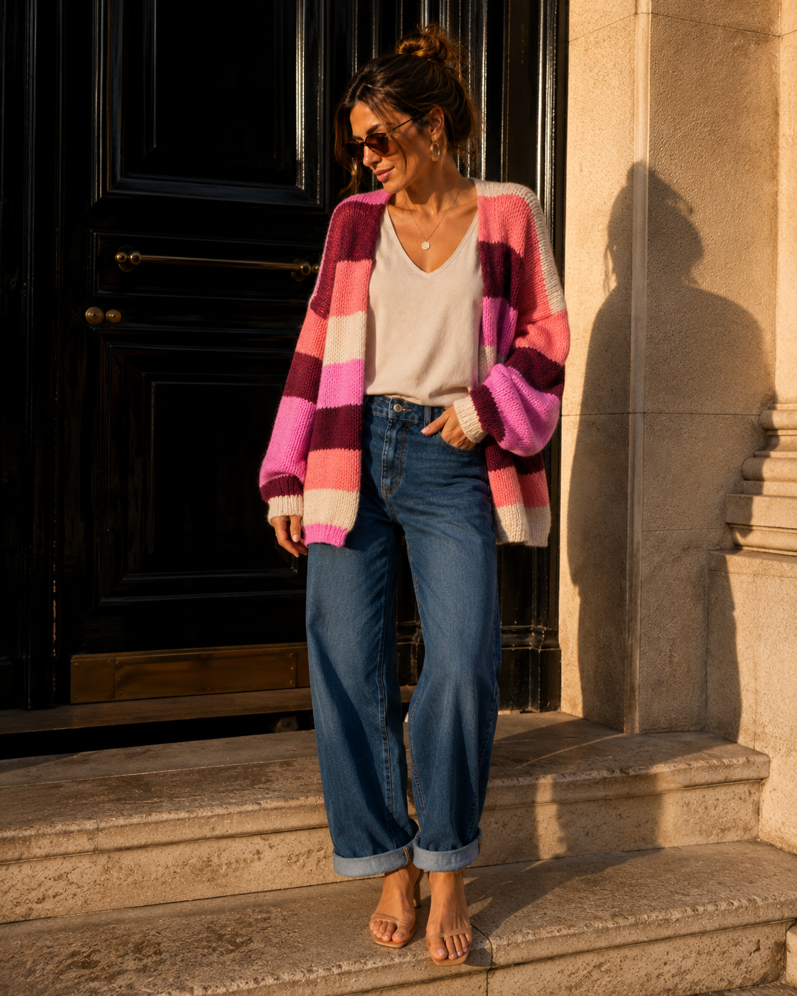 Cardigan mit Blockstreifen Strickjacke I SJ0035 I Made in Italy 34-44
