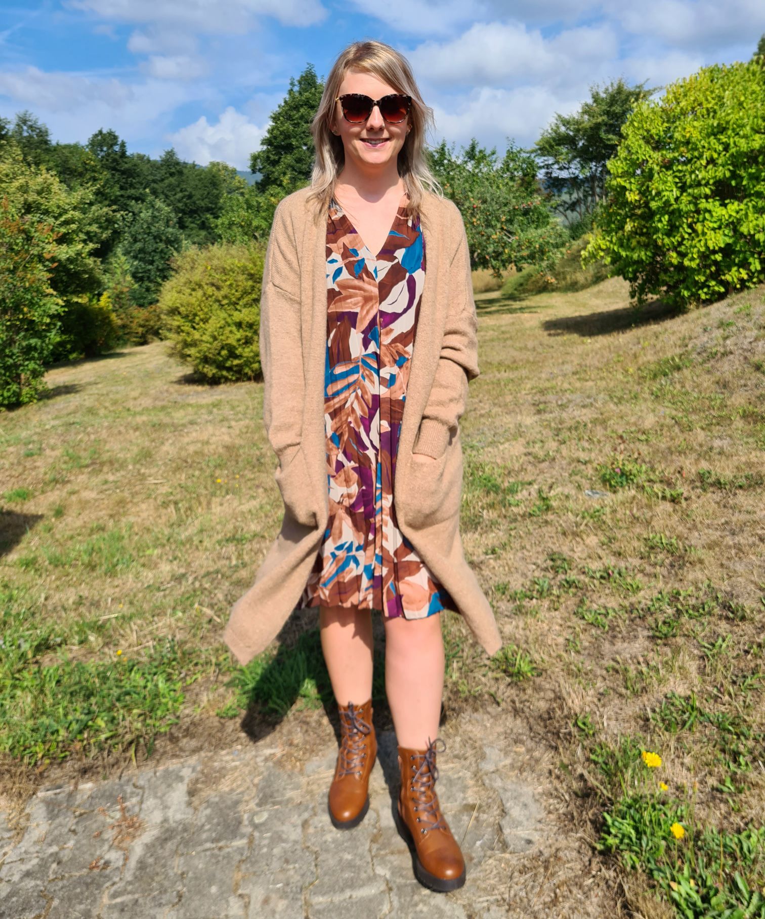 PLISSEE DRESS GINA LEAVES PETROL 36-42 Made in Italy Plissee Herbst Kleid PLISSEE DRESS GINA LEAVES PETROL 36-42 Made in Italy Plissee Herbst Kleid