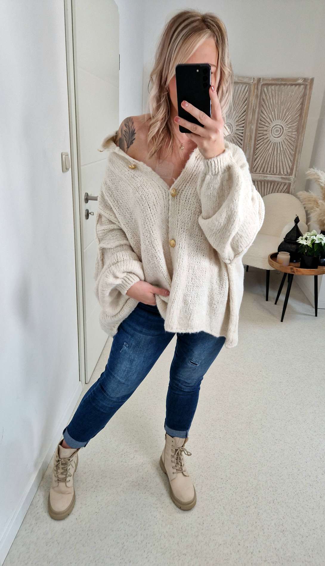 OVERSIZE CARDIGAN MALI Made in Italy 34 - 50  Strickjacke Knöpfe