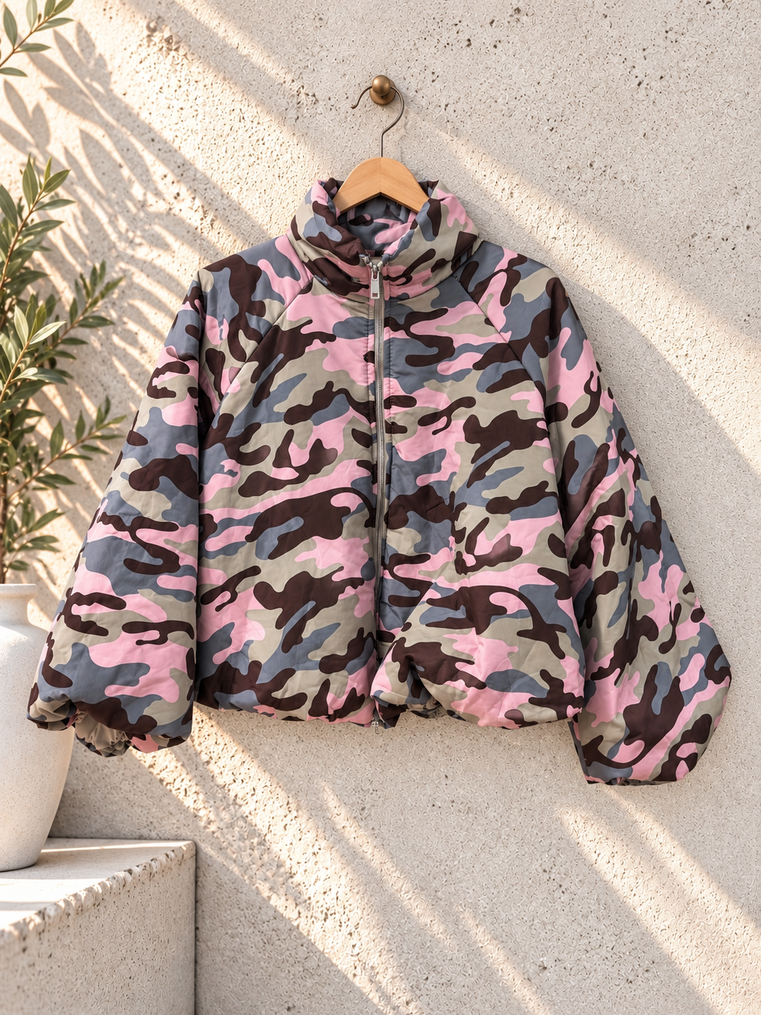 Jacke Puffy Monika CAMOUFLAGE – lässiger Allrounder für die Übergangszeit Made in Italy 34-42