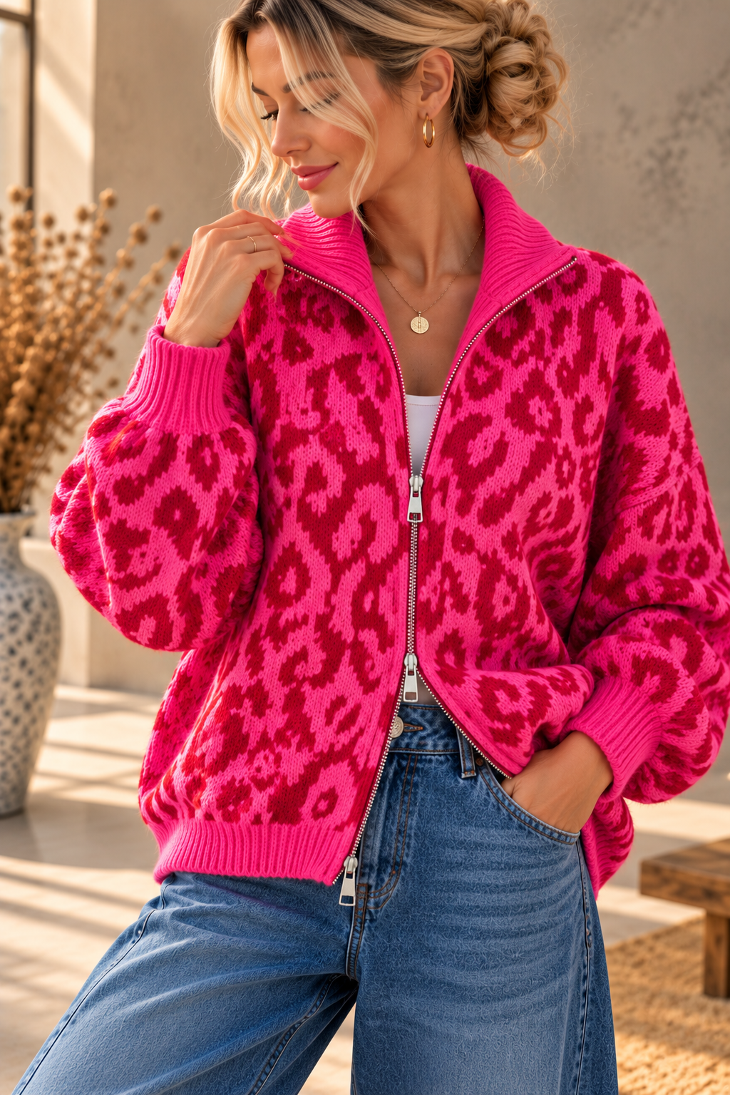 Cardigan-Leo mit Zwei-Wege-Reißverschluss I SJ0071 I Made in Italy 34-42/44 Strickjacke