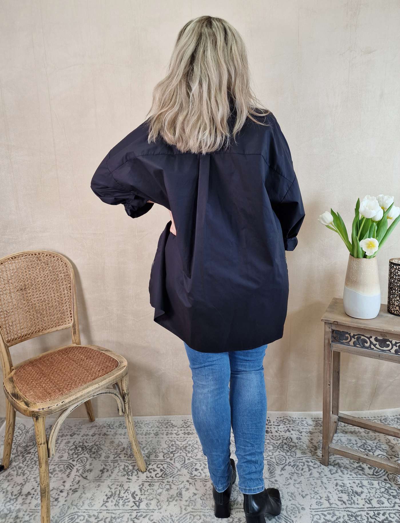 OVERSIZE BLUSE KARINA SCHWARZ 34-42/44 Made in Italy Longbluse Kleid Damen OVERSIZE BLUSE KARINA SCHWARZ 34-42/44 Made in Italy Longbluse Kleid Damen